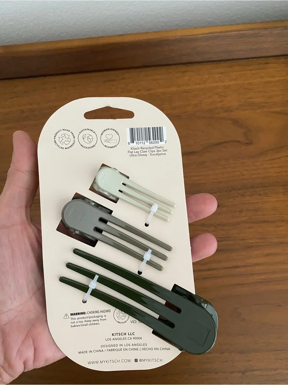 kitsch Kids Olive & Sage Green 3-Piece Flat Lay Claw Clip Set
